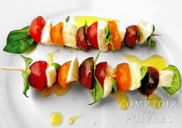 Tomate mozzarella version brochette